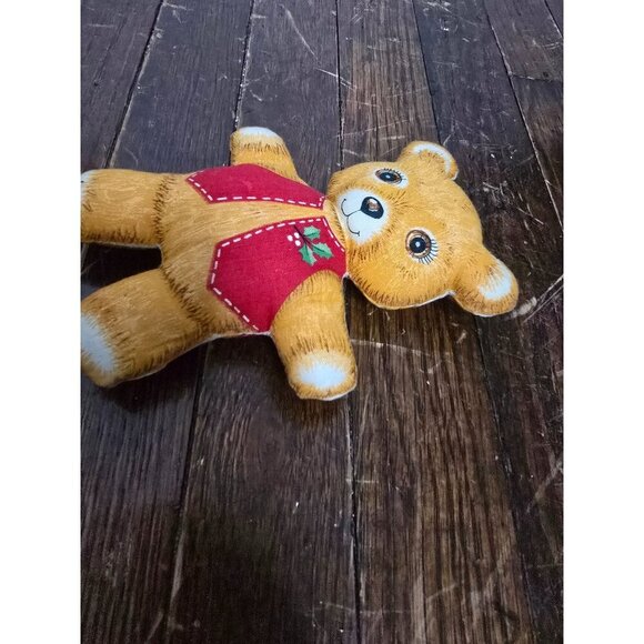 Vintage Handmade Miniature 6" Plush Stuffed Teddy Bear Christmas Vest - Picture 2 of 9